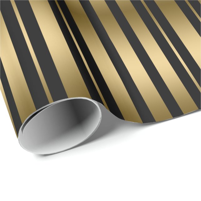 Moderne Schwarz-Gold Streifen Muster Geschenkpapier (Rolleneckpunkt)