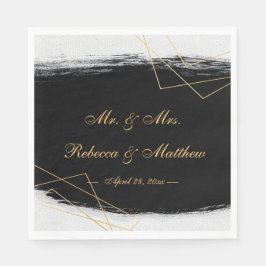 Moderne Schwarz & Gold Wasserfarbe Geometrisch Serviette