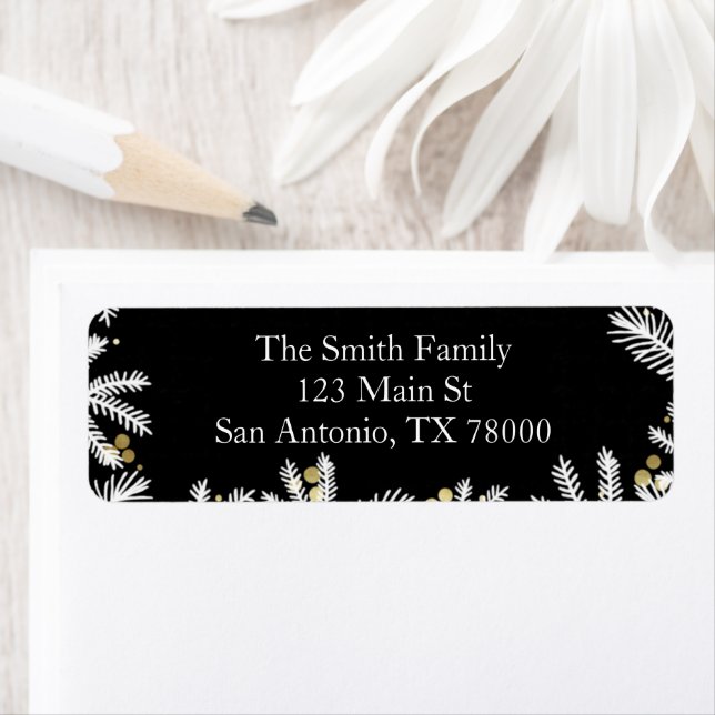 Moderne Schwarz-Gold-Weihnachtszeit-Rücksendeadres (Insitu)