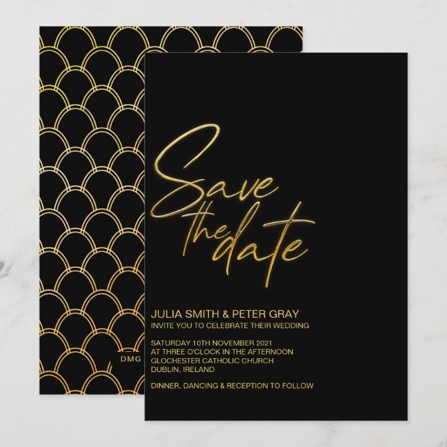 Moderne Schwarz-Gold-Wohnung Save the Date Einladu Einladung (Vorne/Hinten)