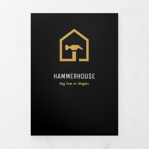 Moderne schwarz-goldene Baukastenkarte Dreifach Gefaltete Karte