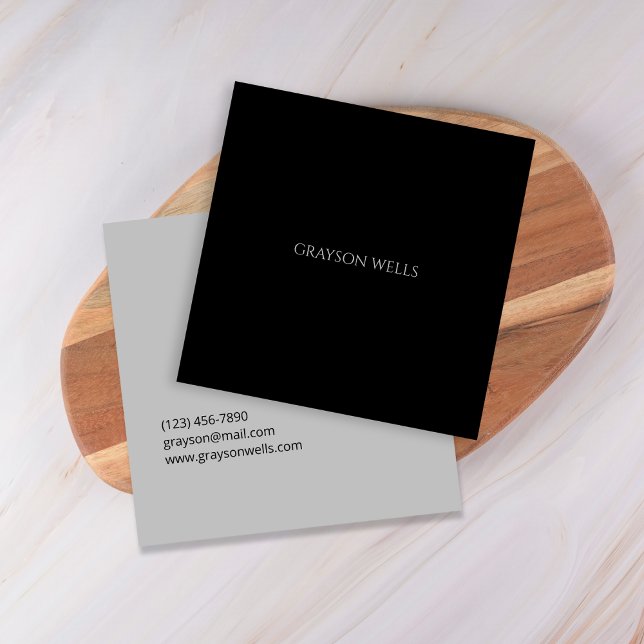 Moderne Schwarz-Grau-Beruflich Quadratische Visitenkarte (Modern Black and Grey Professional Square Business Card)