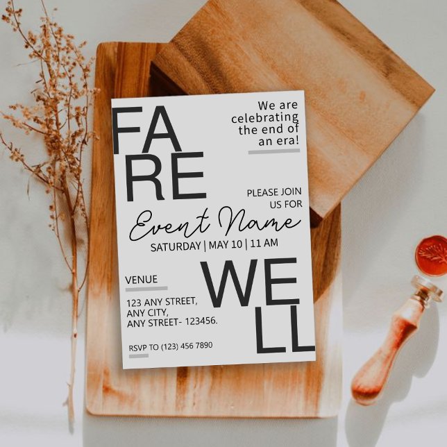 Moderne Schwarz-Grau-Neutral-Abschiedseinladung Save The Date (Von Creator hochgeladen)