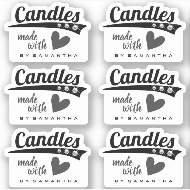 Moderne Schwarz-Grau-Schrift mit Liebe Herzkerzen Aufkleber