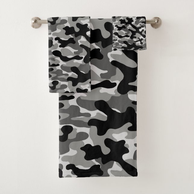 Moderne Schwarz-Grau-Tarnmuster Badhandtuch Set (Insitu)