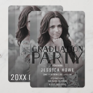 Moderne Schwarz-Graue Abschlussfeier Absolventen-F Einladung