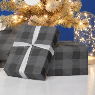 Moderne schwarz-graue Büffel kariert Geschenkpapier
