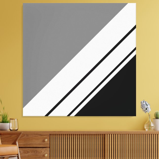 Moderne schwarz-graue Diagonal Racing Stripes Leinwanddruck (Insitu (Wohnzimmer))