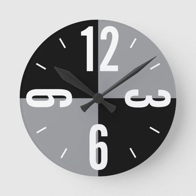 Moderne schwarz-graue Farbblöcke blockieren große  Runde Wanduhr (Vorderseite)