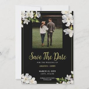 Moderne Schwarz-Grün-Jasmine-Blumen Save the Date