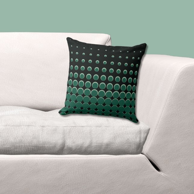 Moderne schwarz-grüne Punkte Kissen (Black and Green Pillow, Halftone)