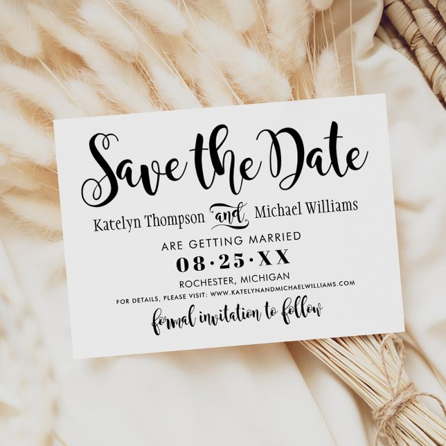 Moderne Schwarz-Handschrift-Hochzeit Save The Date (Von Creator hochgeladen)