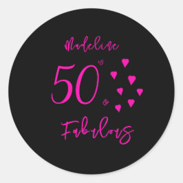 Moderne Schwarz Heiß Rosa Herzen 50. Geburtstag Runder Aufkleber