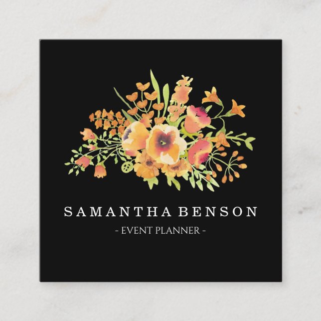 Moderne Schwarz-Klasse Wasserfarben Personalisiert Quadratische Visitenkarte (Vorderseite)
