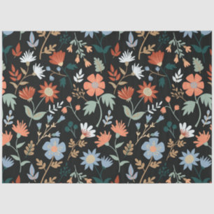 Moderne Schwarz-Orange-blaue Blätter Seidenpapier