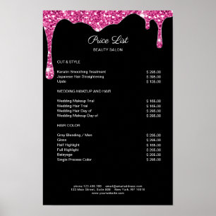 Moderne Schwarz-Pink Glitter Preislisten Poster