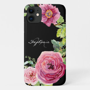 Moderne Schwarz-Pink-Rose Blauer Wasserfarben Case-Mate iPhone Hülle