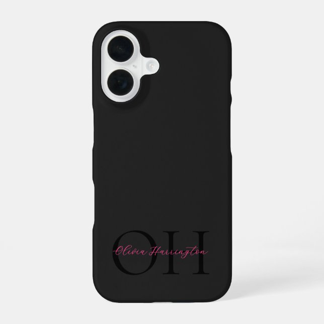 Moderne Schwarz-Pink-Script-Klassik iPhone 16 Hülle (Rückseite)