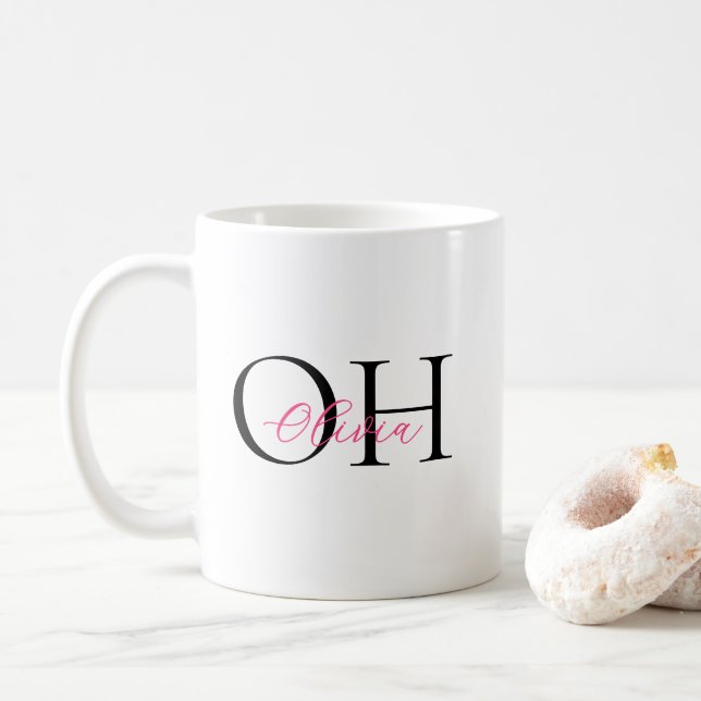 Moderne Schwarz-Pink-Script-Klassik Kaffeetasse (Mit Donut)
