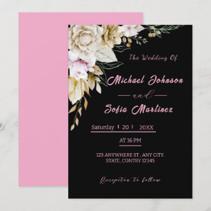 Moderne Schwarz/Rosa Hochzeit einladen Chic Lieb Feiertagskarte