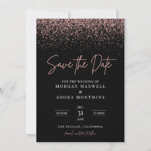 Moderne Schwarz-Rose-Gold-Glitzer-Hochzeit Save The Date