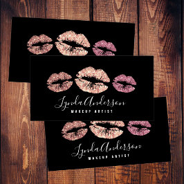 Moderne Schwarz-Rose-Gold-Glitzer-Makeup-Künstler Visitenkarte