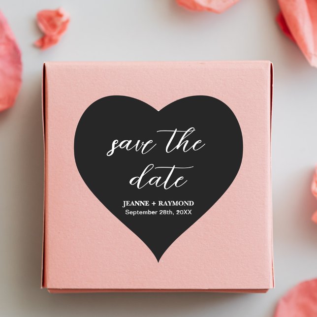 Moderne Schwarz-Save the Date-Hochzeitsankündigung Herz-Aufkleber (Von Creator hochgeladen)