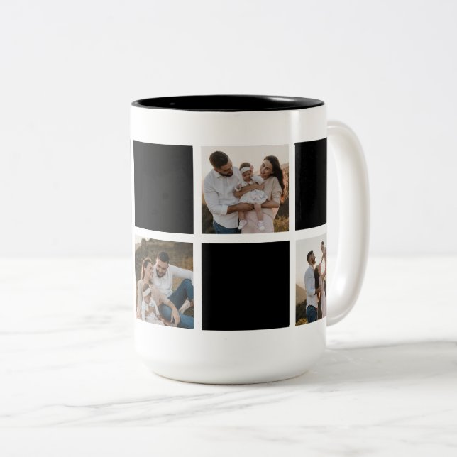 Moderne Schwarz-Schachtel-Familienfotografie Zweifarbige Tasse (VorderseiteRechts)