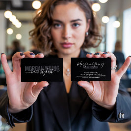 Moderne, schwarz-schicke Haarstylistin-Schrift Visitenkarte