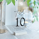 Moderne Schwarz-Script-Tischnummer Acryleinladungen<br><div class="desc">Erhöhen Sie Ihre Hochzeitsdekoration mit unseren modernen Minimalistischen Schwarz-Script-Akryllischen Hochzeitskarten. Mit dem Wort "Tisch" in einem schönen, handgeschriebenen Schwarz-Weiß-Skript zeigen diese Karten die Tischnummer zusammen mit Ihren Namen und Hochzeitstermin auf einem mattierten oder transparenten Acrylhintergrund an, was jedem Tisch eine Touch der Eleganz verleiht. Ideal für klassische und moderne Hochzeiten,...</div>