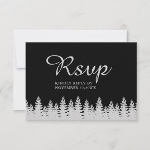 Moderne Schwarz-Silber-Winter-Hochzeit mit Essen RSVP Karte