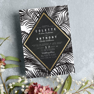 Moderne Schwarz-Tropen-Palmen-Hochzeit Einladung