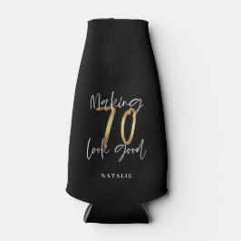 Moderne Schwarz und Gold 70. Geburtstag stilvoll Flaschenkühler