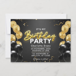 Moderne Schwarz und Gold, Balloons Kindergeburtsta