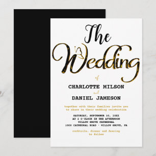 Moderne Schwarz und Gold Einfache Hochzeit Einladung