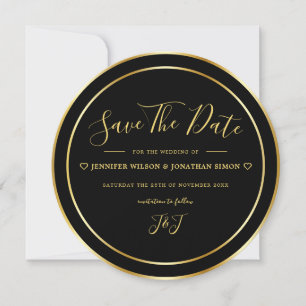 Moderne Schwarz und Gold Elegante Einfache Runde Save The Date