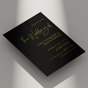 Moderne Schwarz und Gold Elegante Hochzeitseinladu Einladung
