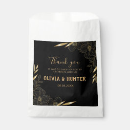 Moderne Schwarz und Gold Floral Hochzeit danke Geschenktütchen