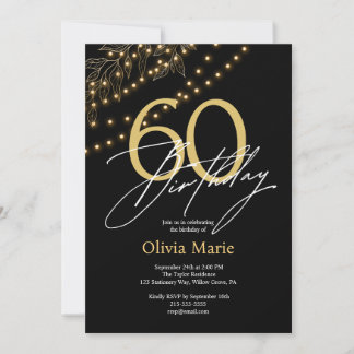 Moderne Schwarz- und Goldbeleuchtung 60. Geburtsta Einladung