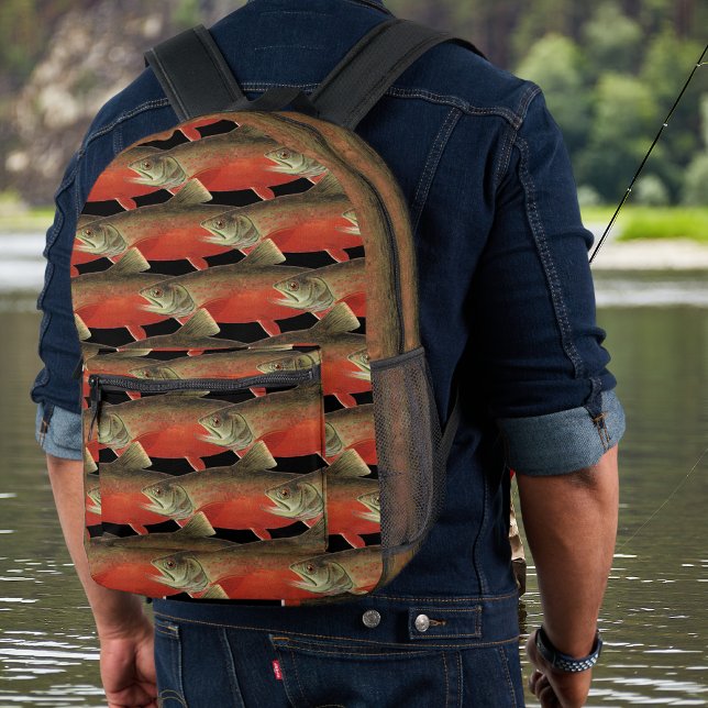 Moderne Schwarz und Rost Fishermans Geschenk Lachs Bedruckter Rucksack (Von Creator hochgeladen)