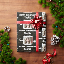 Moderne Schwarz und Weiß 1 Foto Frohe Weihnachten Geschenkpapier