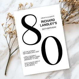 Moderne Schwarz-Weiß-80. Geburtstagsparty Einladung