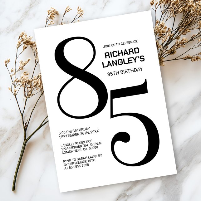 Moderne Schwarz-Weiß-85. Geburtstagsparty Einladung (Von Creator hochgeladen)