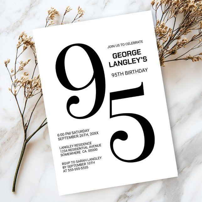 Moderne Schwarz-Weiß 95. Geburtstagsparty Einladung (Von Creator hochgeladen)