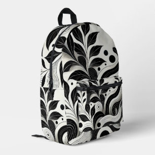 Moderne Schwarz-Weiß-Abstrakte Blumen Bedruckter Rucksack