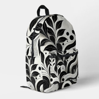 Moderne Schwarz-Weiß-Abstrakte Blumen Bedruckter Rucksack