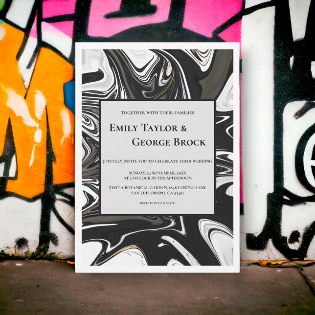 Moderne Schwarz-Weiß-Abstrakte Minimalhochzeit Einladung (Von Creator hochgeladen)