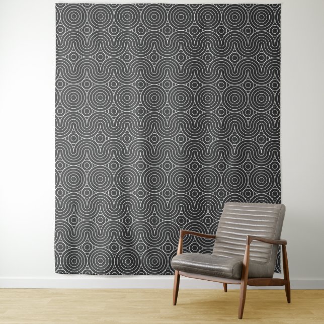 Moderne Schwarz-Weiß-Abstraktmuster-Design Wandteppich (Beispiel)