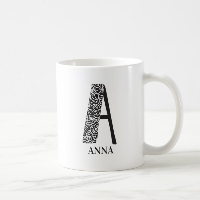 Moderne Schwarz-Weiß-Anfangsbuchstaben A und Name Kaffeetasse (Rechts)