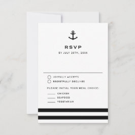 Moderne Schwarz-Weiß-Ankerhochzeit RSVP Karte